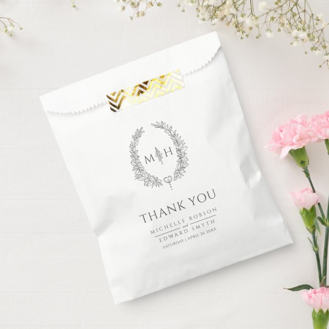 Dark grey leaf oval wreath art wedding thank you favour bags (Sealed)