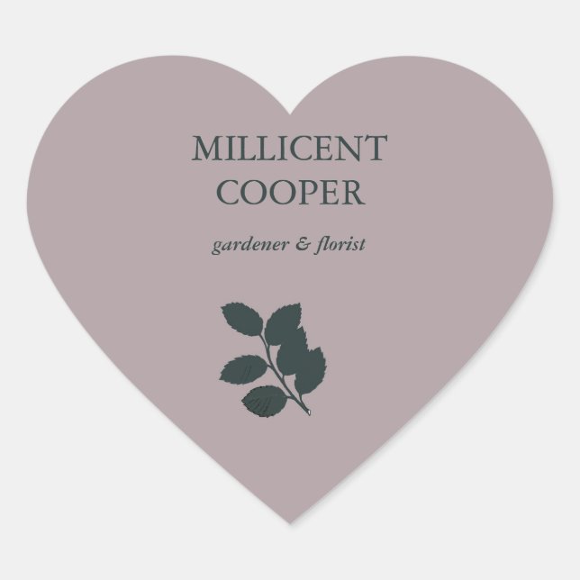 Dark grey leaves silhouette purple heart sticker (Front)