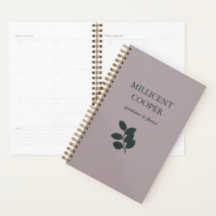 Dark grey leaves silhouette purple planner