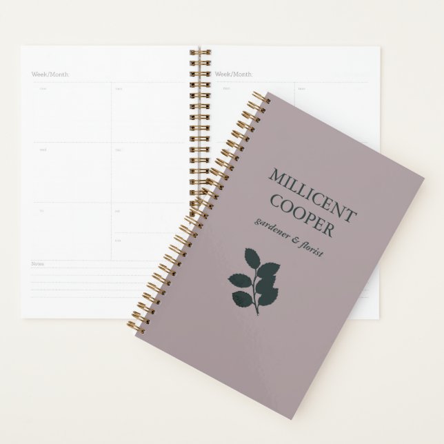 Dark grey leaves silhouette purple planner (Display)