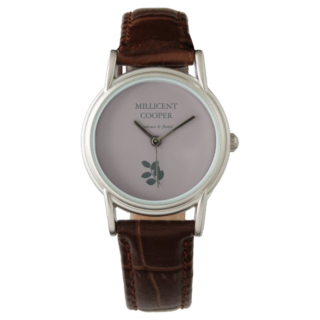 Dark grey leaves silhouette purple watch (Front)