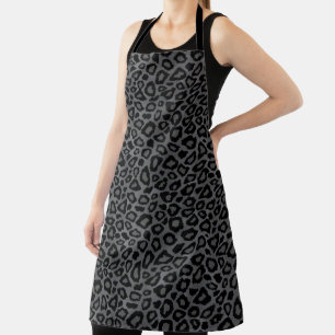 Dark Grey Leopard Animal Print Apron