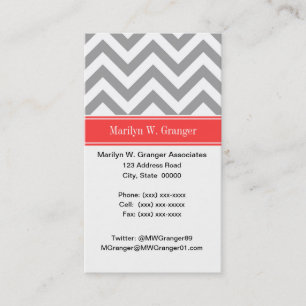 Dark Grey Lg Chevron Coral Red Name Monogram Business Card