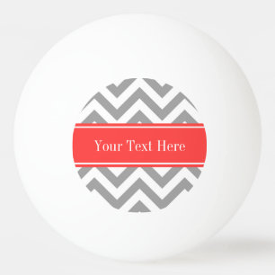 Dark Grey Lg Chevron Coral Red Name Monogram Ping Pong Ball
