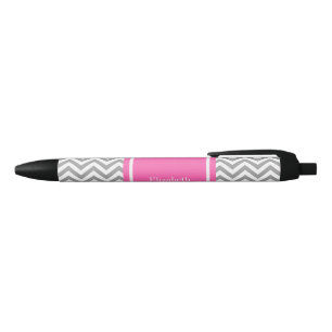 Dark Grey Lg Chevron Hot Pink #2 Name Monogram Black Ink Pen