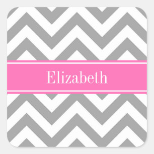 Dark Grey Lg Chevron Hot Pink #2 Name Monogram Square Sticker