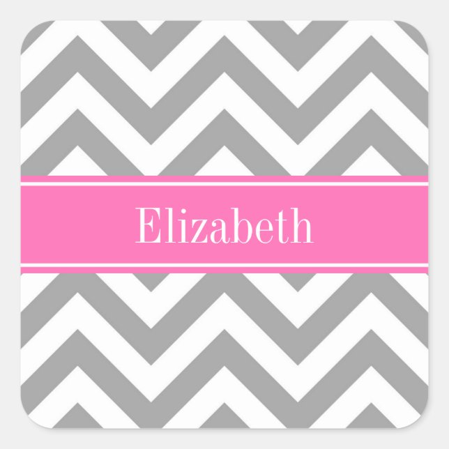 Dark Grey Lg Chevron Hot Pink #2 Name Monogram Square Sticker (Front)