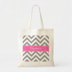 Dark Grey Lg Chevron Hot Pink #2 Name Monogram Tote Bag