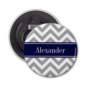 Dark Grey Lg Chevron Navy Blue Name Monogram Bottle Opener