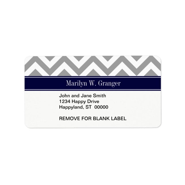Dark Grey Lg Chevron Navy Blue Name Monogram Label (Front)