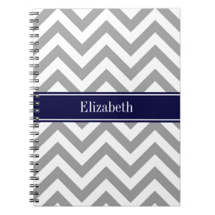 Dark Grey Lg Chevron Navy Blue Name Monogram Notebook