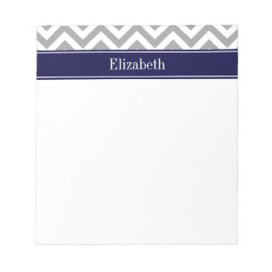 Dark Grey Lg Chevron Navy Blue Name Monogram Notepad
