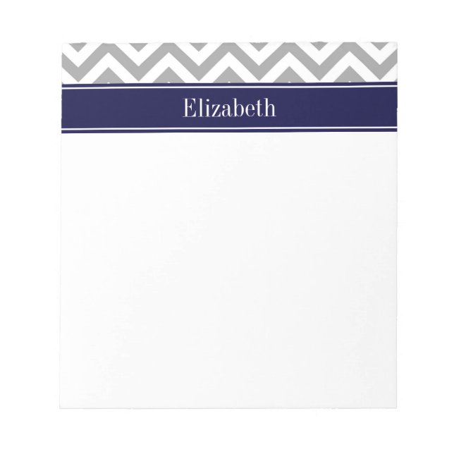 Dark Grey Lg Chevron Navy Blue Name Monogram Notepad (Front)