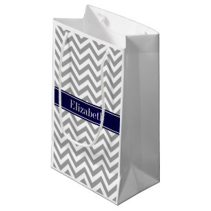 Dark Grey Lg Chevron Navy Blue Name Monogram Small Gift Bag