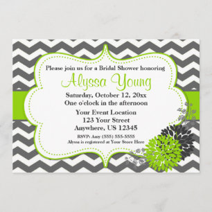 Dark Grey Lime Green Chevron Invitation