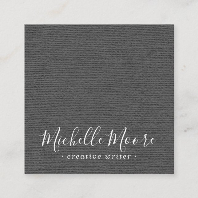 Dark grey linen minimalist elegant professional square business card (Front)