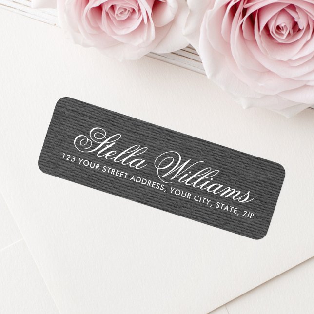 Dark grey linen romantic script return address (Dark gray linen romantic script return address label)