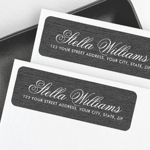 Dark grey linen romantic script return address