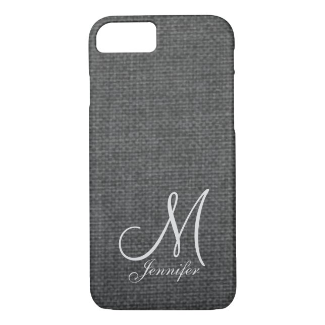 Dark Grey Linen White Monogram Case-Mate iPhone Case (Back)