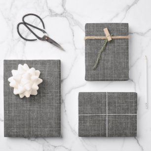 Dark Grey Linen Wrapping Paper Sheet