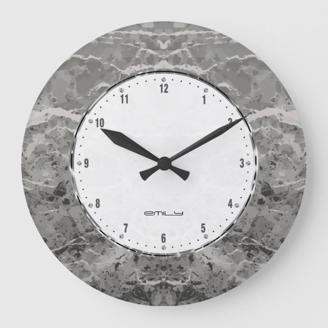 Dark Grey Marble Stone Print Large Clock (Front)