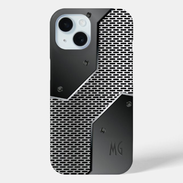 Dark Grey Metallic Look Geometric Pattern. Case-Mate iPhone Case (Back)