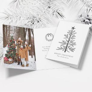 Dark Grey Minimal Christmas Pine Tree Photo Folded Holiday Card