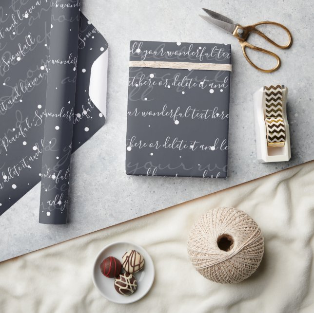Dark Grey Minimalist Custom Script Text Snowfall Wrapping Paper (Crafts)