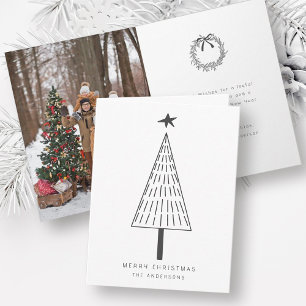 Dark Grey Modern Christmas Pine Tree Photo  Holiday Card