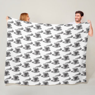 Dark Grey Modern Coffee Cup Pattern Fleece Blanket