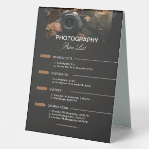 Dark Grey Modern Minimalist Photography Pricelist