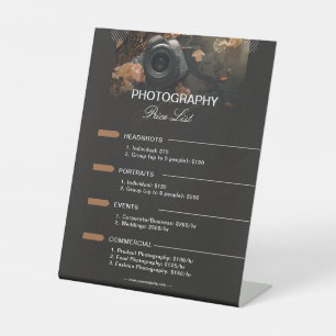 Dark Grey Modern Minimalist Photography Pricelist Pedestal Sign