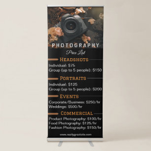 Dark Grey Modern Minimalist Photography Pricelist Retractable Banner