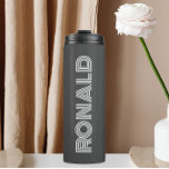 Dark Grey Modern Typography Personalised Name Thermal Tumbler<br><div class="desc">Keep hot beverages hot and cold beverages cold with this trendy,  insulated thermal tumbler that is a dark grey colour along with name printed in white,  modern typography. Edit your thermal tumbler and replace name with desired name. Perfect for a birthday gift,  wedding groomsman gift,  etc.</div>