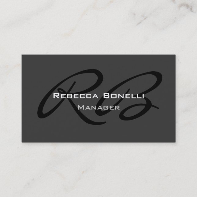 Dark Grey Monogram Manager Business Card (Front)