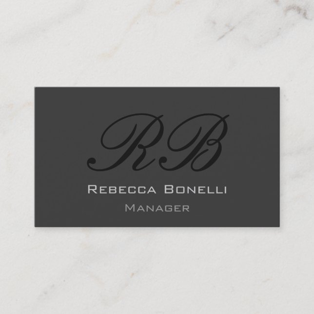 Dark Grey Monogram Manager Business Card (Front)