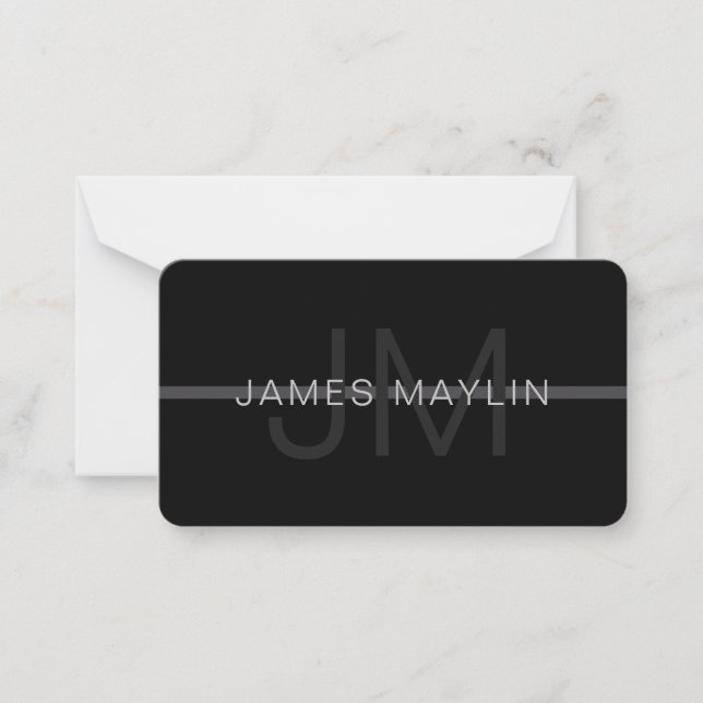 Dark Grey Monogram, Name & Geometric Stripe Card (Front)