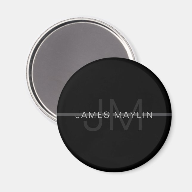 Dark Grey Monogram, Name & Geometric Stripe Magnet (Front/Back)