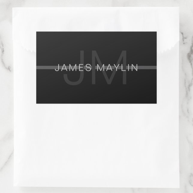 Dark Grey Monogram, Name & Geometric Stripe Rectangular Sticker (Bag)