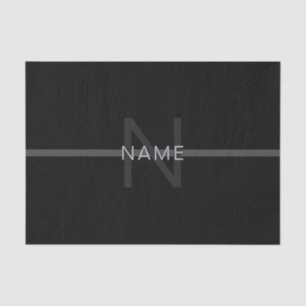 Dark Grey Monogram, Name & Geometric Stripe Tissue Paper