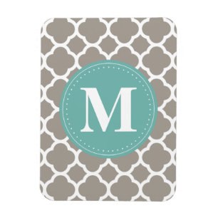 Dark Grey Monogram Pink Quatrefoil Pattern Magnet