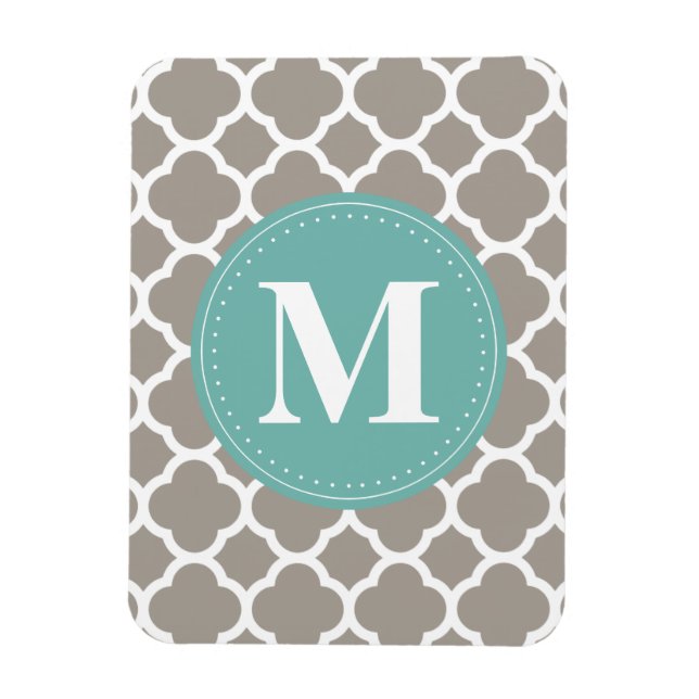 Dark Grey Monogram Pink Quatrefoil Pattern Magnet (Vertical)