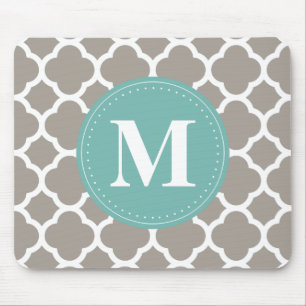 Dark Grey Monogram Pink Quatrefoil Pattern Mouse Mat
