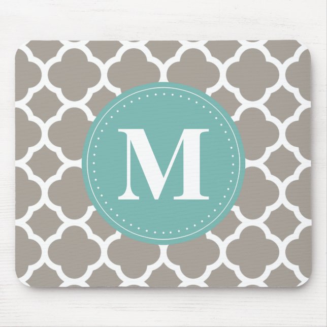 Dark Grey Monogram Pink Quatrefoil Pattern Mouse Mat (Front)