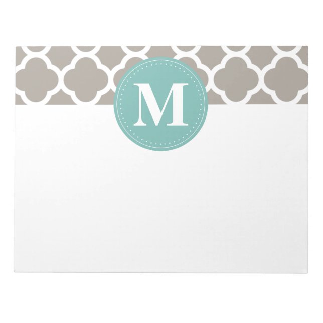 Dark Grey Monogram Pink Quatrefoil Pattern Notepad (Front)
