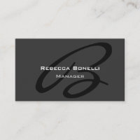 Dark Grey Monogram Script Manager Business Card