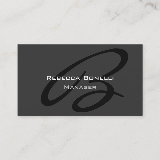 Dark Grey Monogram Script Manager Business Card (Front)