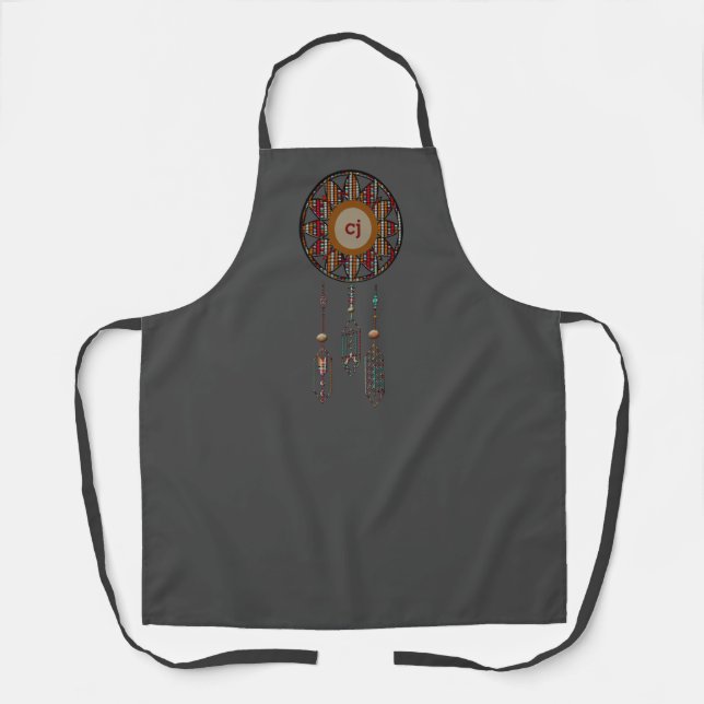Dark Grey Monogrammed Apron with Dreamcatcher (Front)