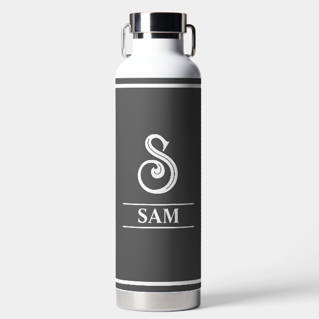 Dark Grey Monogrammed  Water Bottle (Front)
