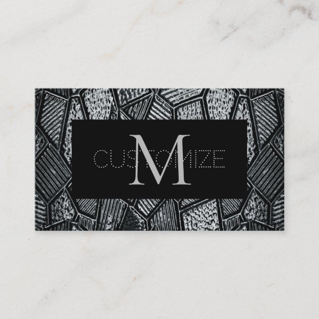 Dark Grey Mosaic Glass Monogram Business Card (Front)